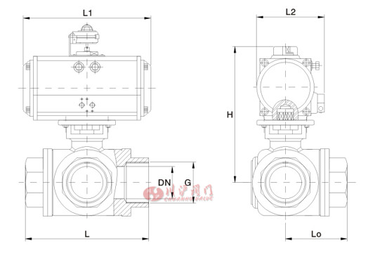 氣動三通內(nèi)螺紋球閥結(jié)構(gòu)圖