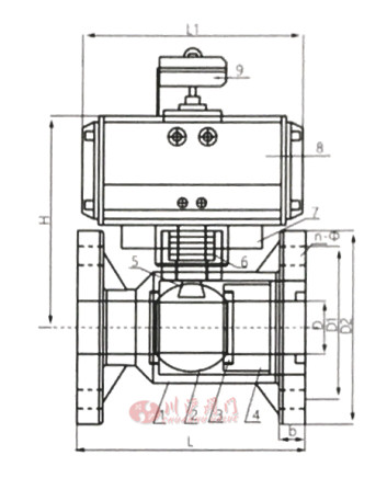 氣動(dòng)法蘭塑料球閥結(jié)構(gòu)圖