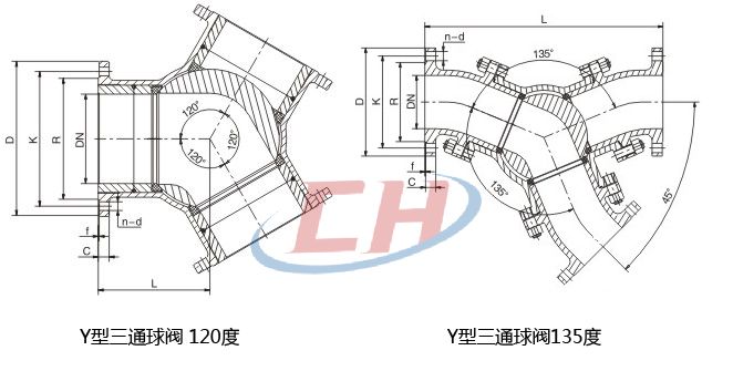 120度三通Y型球閥結(jié)構(gòu)圖